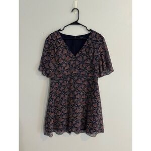 Madewell Floral‎ Mini Dress V-Neck Flutter Sleeve Party Dress Size L